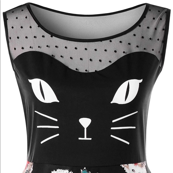 Plus Size Black Kitten Holiday Flattering Dress - Picture 3 of 5